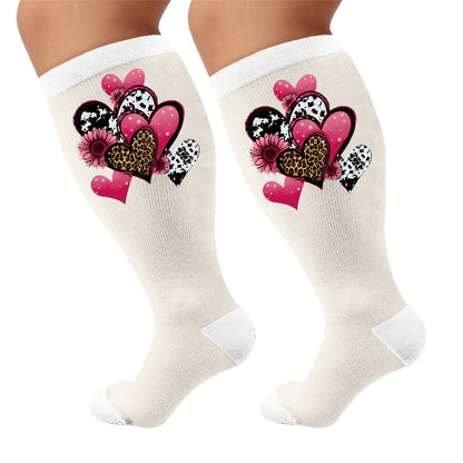 Plus Size Heart Butterfly Pattern Compression Socks - Heart(1 Pair) - 4XL - image 5