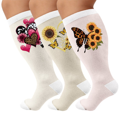 Plus Size Heart Butterfly Pattern Compression Socks - Multicolor(3 Pairs) - 4XL - image 1