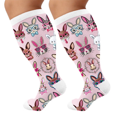 Plus Size Pet Print Compression Socks - Rabbit(1 Pair) - 4XL - image 7
