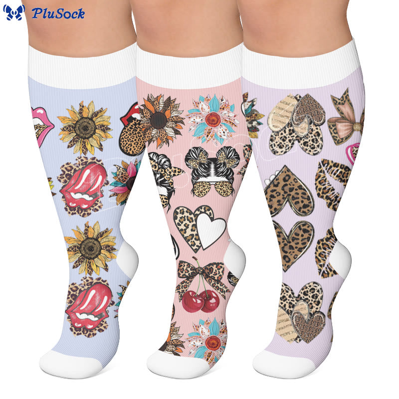 Plus Size Retro Leopard Print Compression Socks - image 0