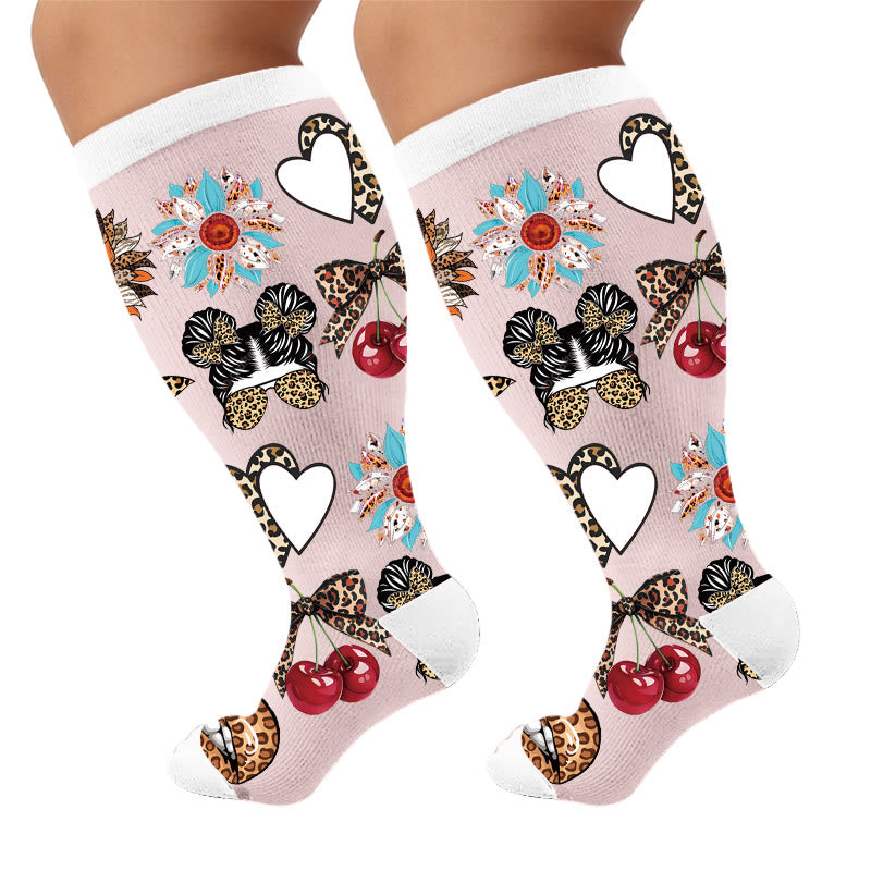 Plus Size Retro Leopard Print Compression Socks - Girl(1 Pair) - 4XL - image 6