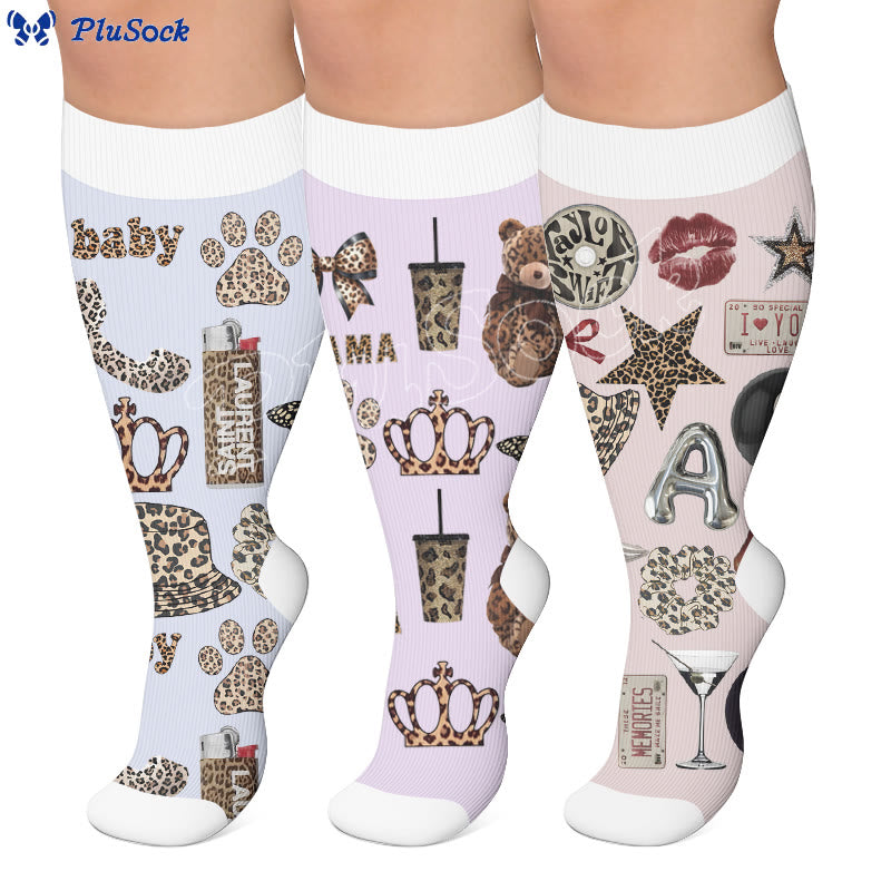Plus Size Trendy Leopard Print Compression Socks - image 0