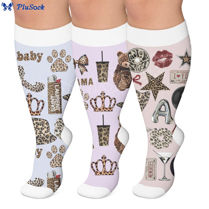 Plus Size Trendy Leopard Print Compression Socks - image 0