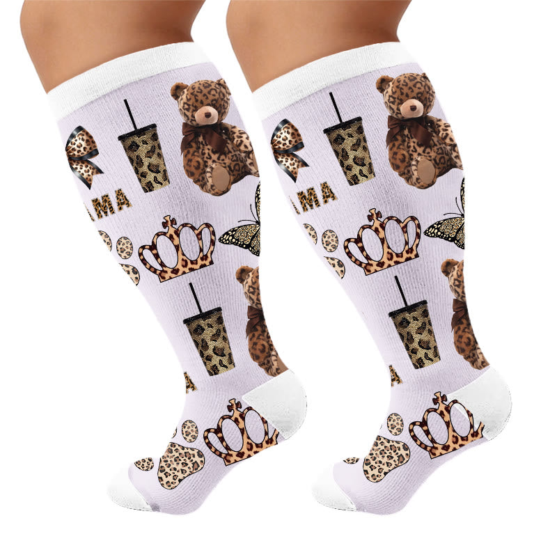 Plus Size Trendy Leopard Print Compression Socks - Crowns(1 Pair) - 4XL - image 6