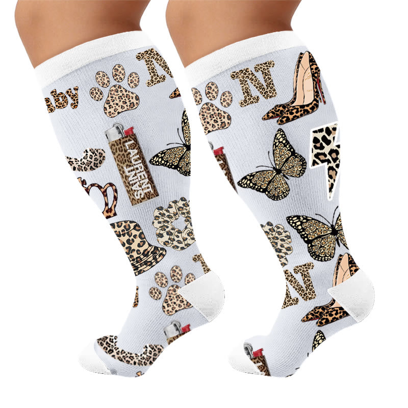 Plus Size Trendy Leopard Print Compression Socks - Cat Paws(1 Pair) - 4XL - image 5