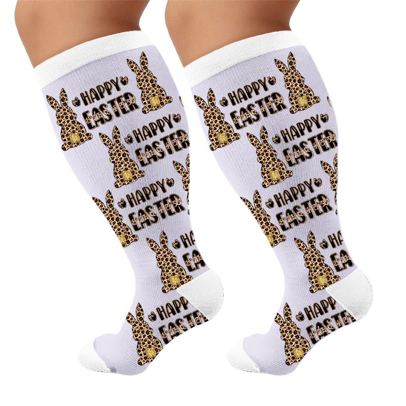 Plus Size Easter Print Compression Socks - Rabbit(1 Pair) - 4XL - image 5