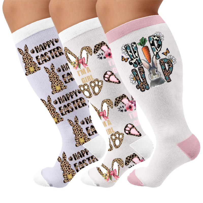 Plus Size Easter Print Compression Socks - Multicolor(3 Pairs) - 4XL - image 1