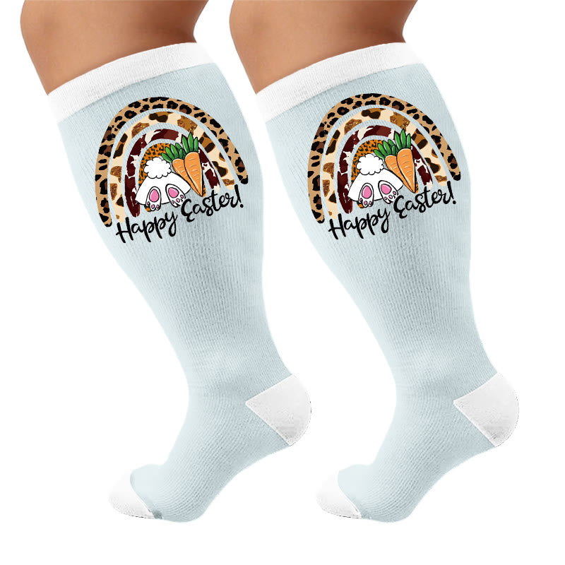 Plus Size Easter Bunny Print Compression Socks - Rainbow(1 Pair) - 4XL - image 5