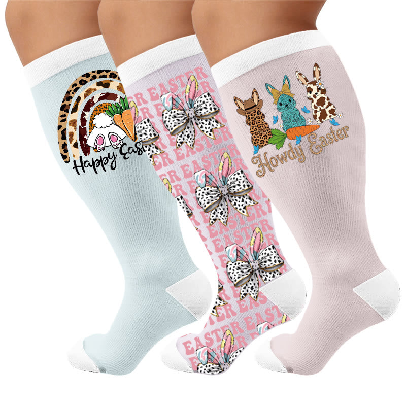 Plus Size Easter Bunny Print Compression Socks - Multicolor(3 Pairs) - 4XL - image 1