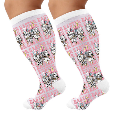 Plus Size Easter Bunny Print Compression Socks - Bow(1 Pair) - 4XL - image 6