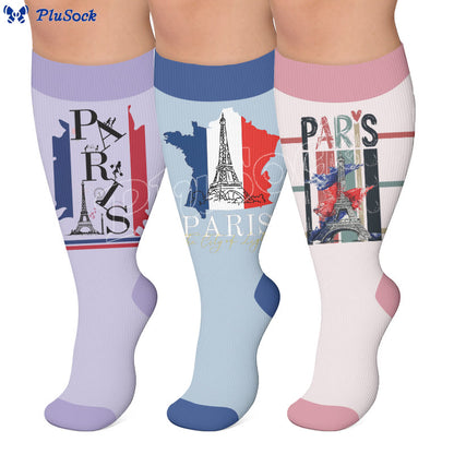 Plus Size Eiffel Tower Print Compression Socks - image 0