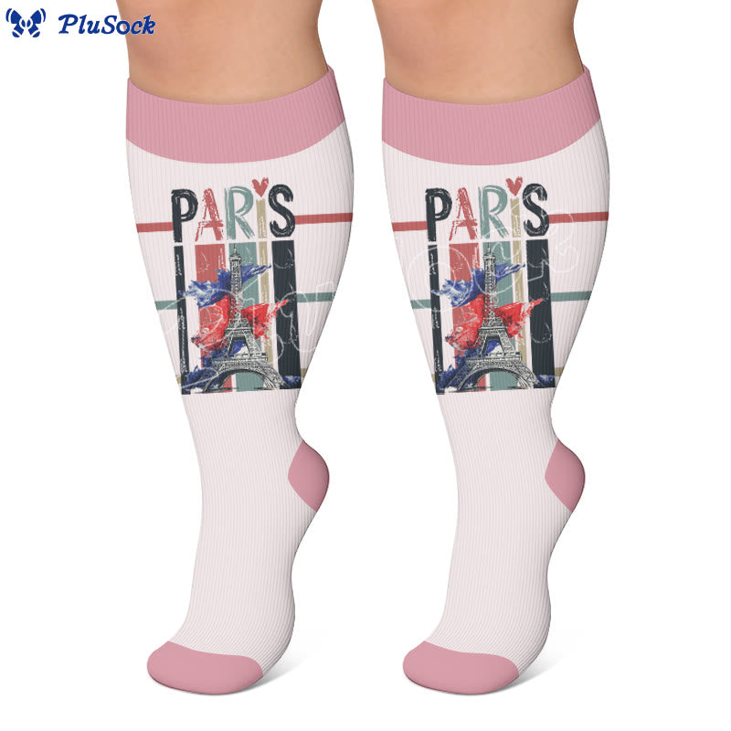 Plus Size Eiffel Tower Print Compression Socks - image 4