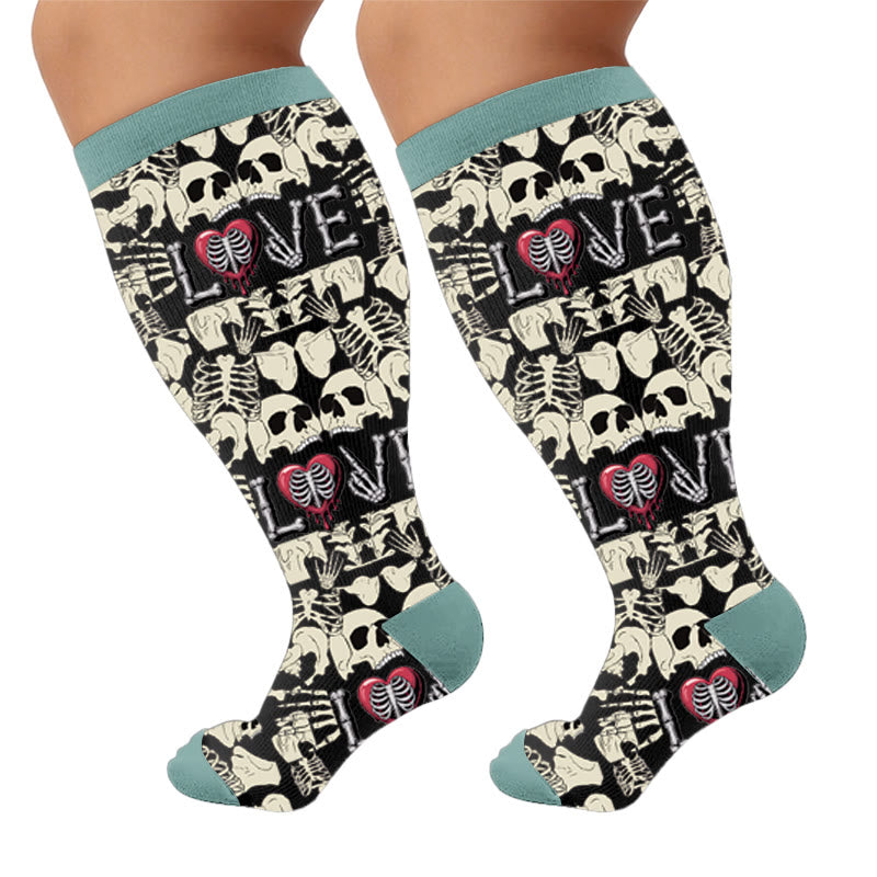 Plus Size Fun Skull Print Compression Socks - Love(1 Pair) - 4XL - image 5