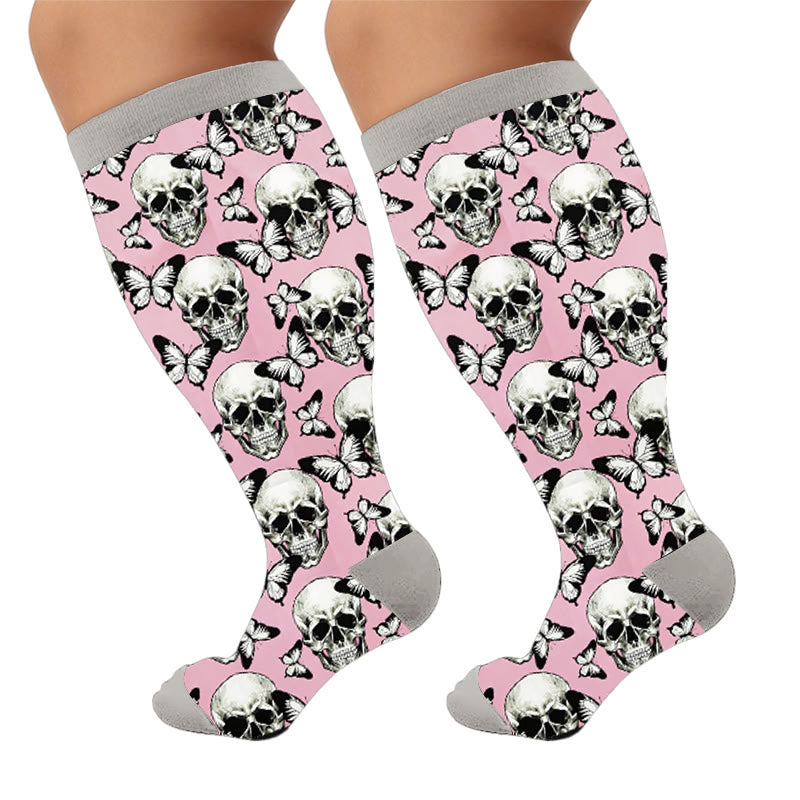 Plus Size Fun Skull Print Compression Socks - Skull(1 Pair) - 4XL - image 7