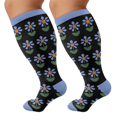 Plus Size Vintage Inspired Compression Socks - Blue(1 Pair) - 4XL - image 7