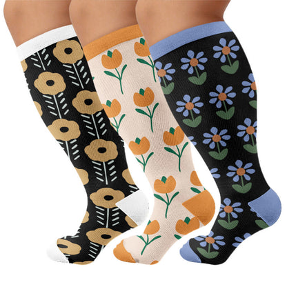 Plus Size Vintage Inspired Compression Socks - Multicolor(3 Pairs) - 4XL - image 1