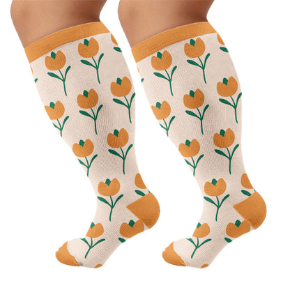 Plus Size Vintage Inspired Compression Socks - Orange(1 Pair) - 4XL - image 6