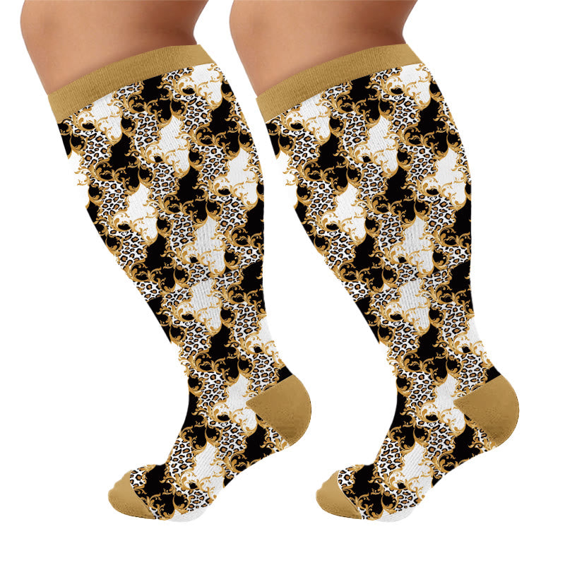 Plus Size Fun Textured Print Compression Socks - Leopard(1 Pair) - 4XL - image 5