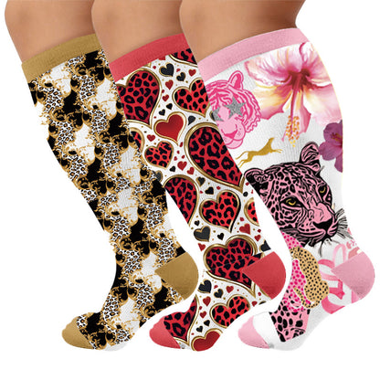 Plus Size Fun Textured Print Compression Socks - Multicolor(3 Pairs) - 4XL - image 1