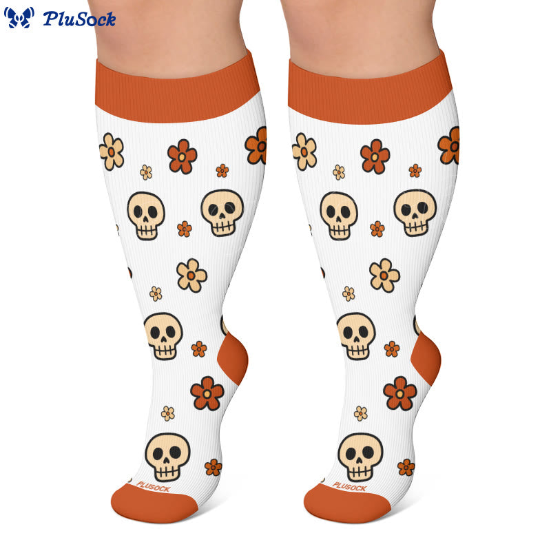 Plus Size Floral Skull Compression Socks - image 2