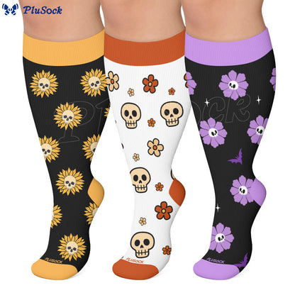 Plus Size Floral Skull Compression Socks - image 0