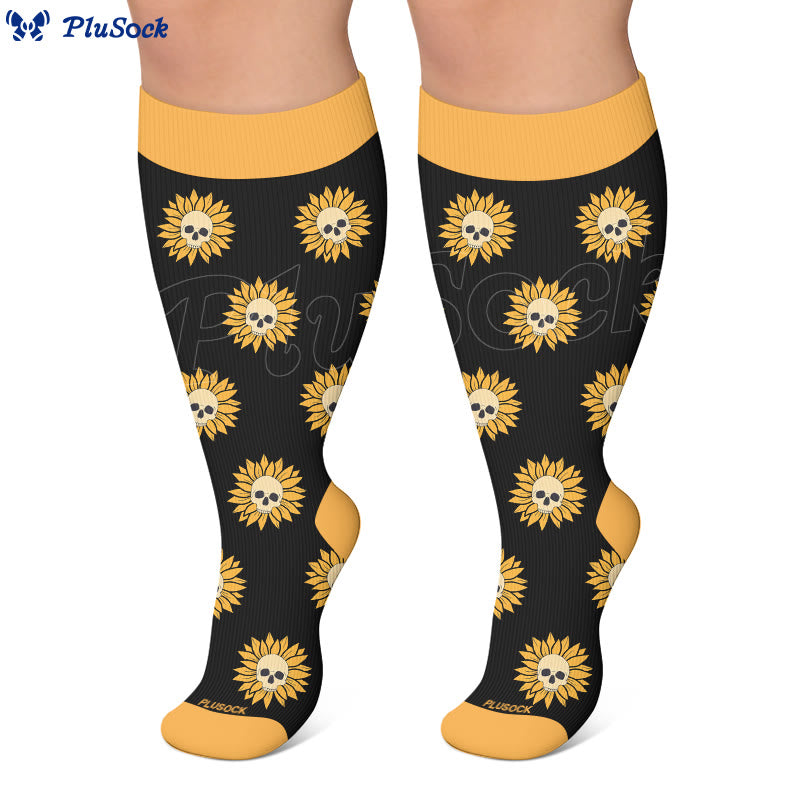 Plus Size Floral Skull Compression Socks - image 4