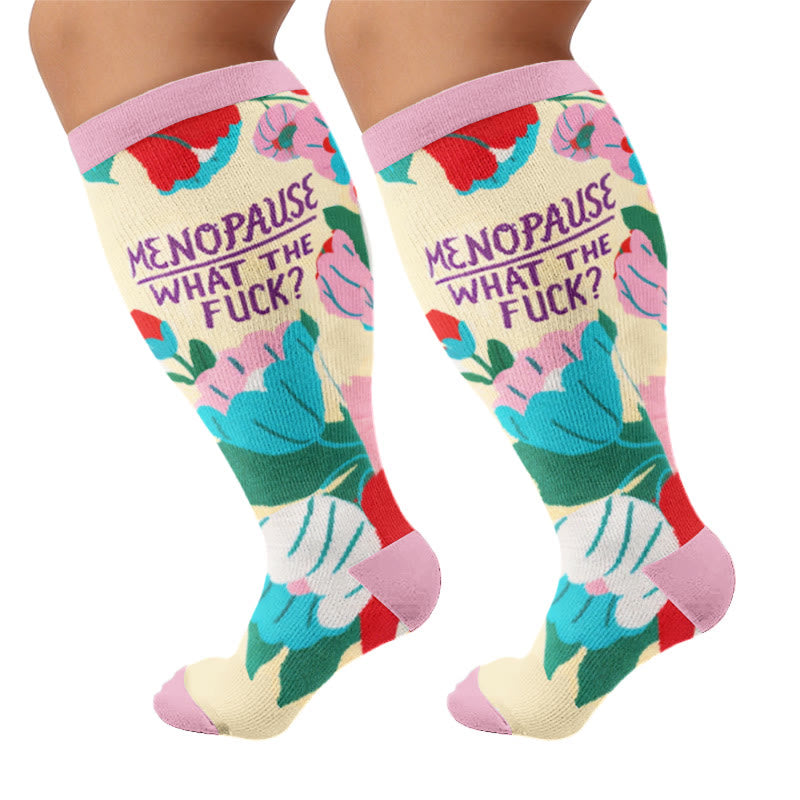 Plus Size Cheerful Doodles Compression Socks - Pink(1 Pair) - 4XL - image 7