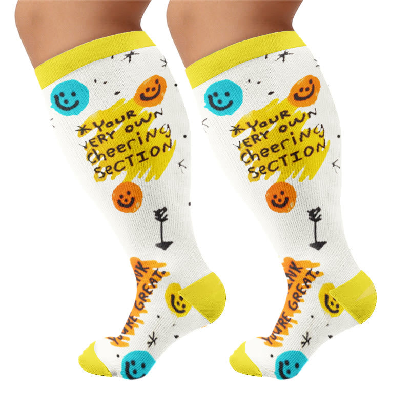 Plus Size Cheerful Doodles Compression Socks - White(1 Pair) - 4XL - image 6