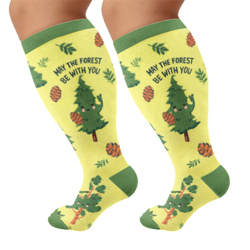 Plus Size Cheerful Doodles Compression Socks - Yellow(1 Pair) - 4XL - image 5