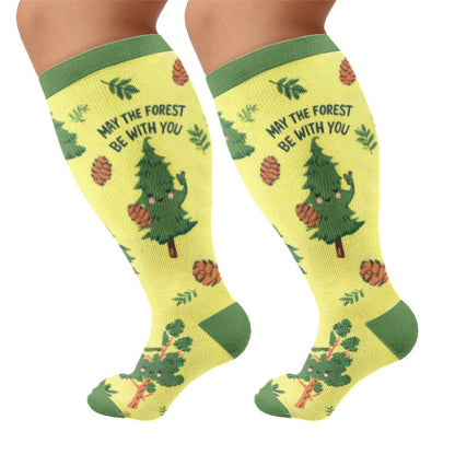 Plus Size Cheerful Doodles Compression Socks - Yellow(1 Pair) - 4XL - image 5