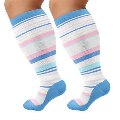 Plus Size Modern Gradient Line Compression Socks - Blue(1 Pair) - 4XL - image 6