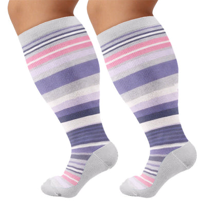 Plus Size Modern Gradient Line Compression Socks - Grey(1 Pair) - 4XL - image 7