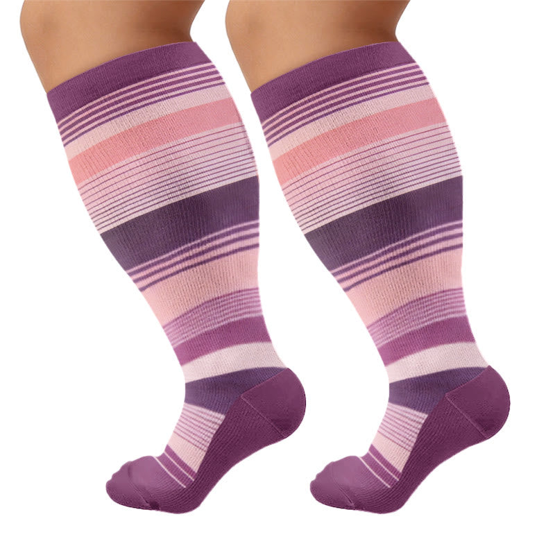 Plus Size Modern Gradient Line Compression Socks - Purple(1 Pair) - 4XL - image 5