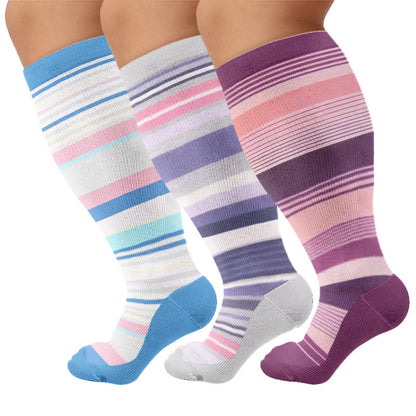Plus Size Modern Gradient Line Compression Socks - Multicolor(3 Pairs) - 4XL - image 1