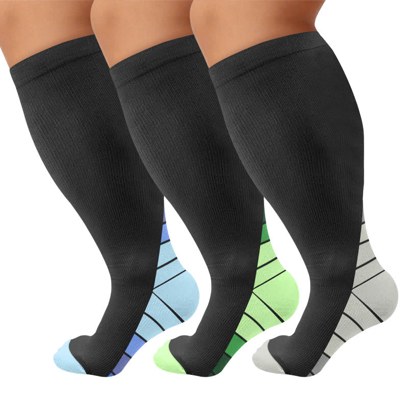 Plus Size Stripe Accent Compression Socks - Multicolor(3 Pairs) - 4XL - image 1