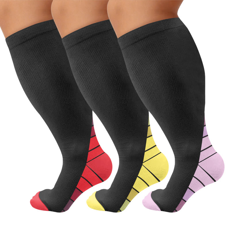 Plus Size Contrast Heel Compression Socks - Multicolor(3 Pairs) - 4XL - image 1