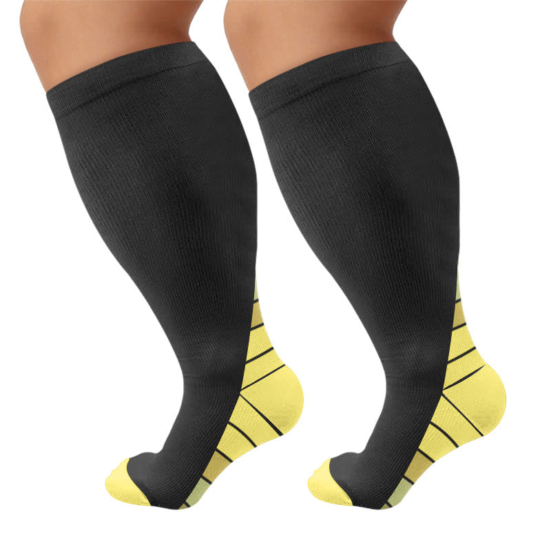 Plus Size Contrast Heel Compression Socks - Yellow(1 Pair) - 4XL - image 4