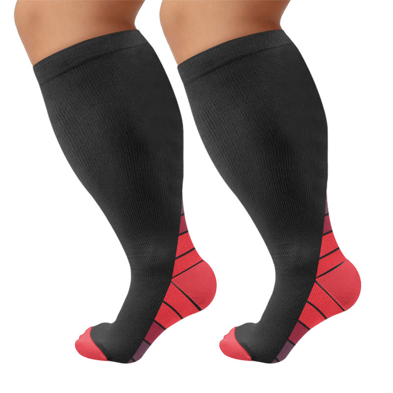 Plus Size Contrast Heel Compression Socks - Red(1 Pair) - 4XL - image 3