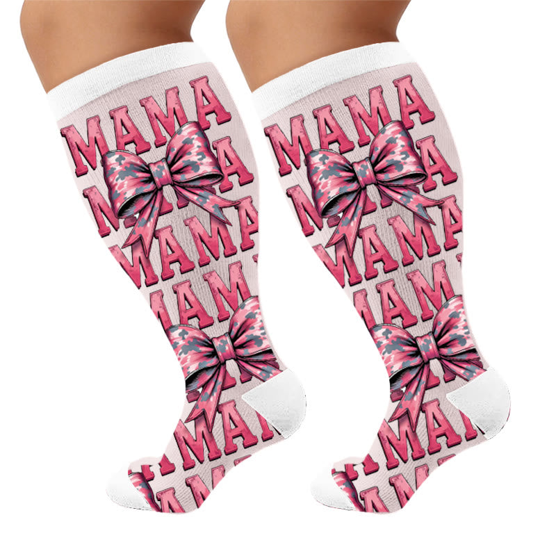 Plus Size Holiday Print Compression Socks - Bows(1 Pair) - 4XL - image 6