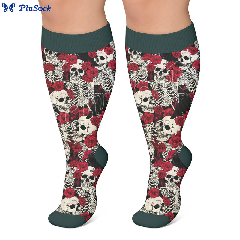 Plus Size Floral Skull Print Compression Socks - image 2