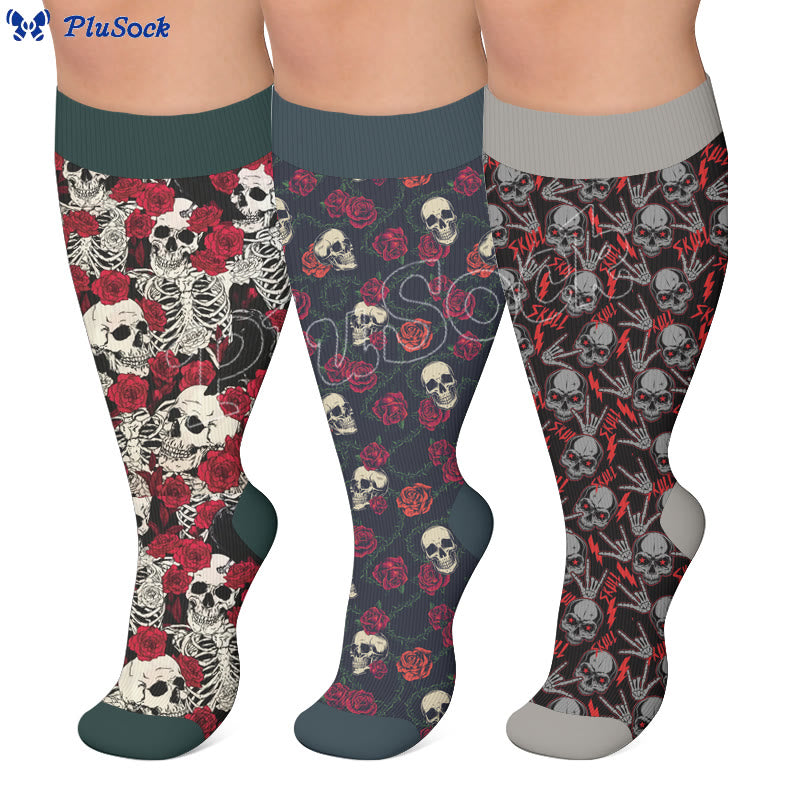 Plus Size Floral Skull Print Compression Socks - image 0