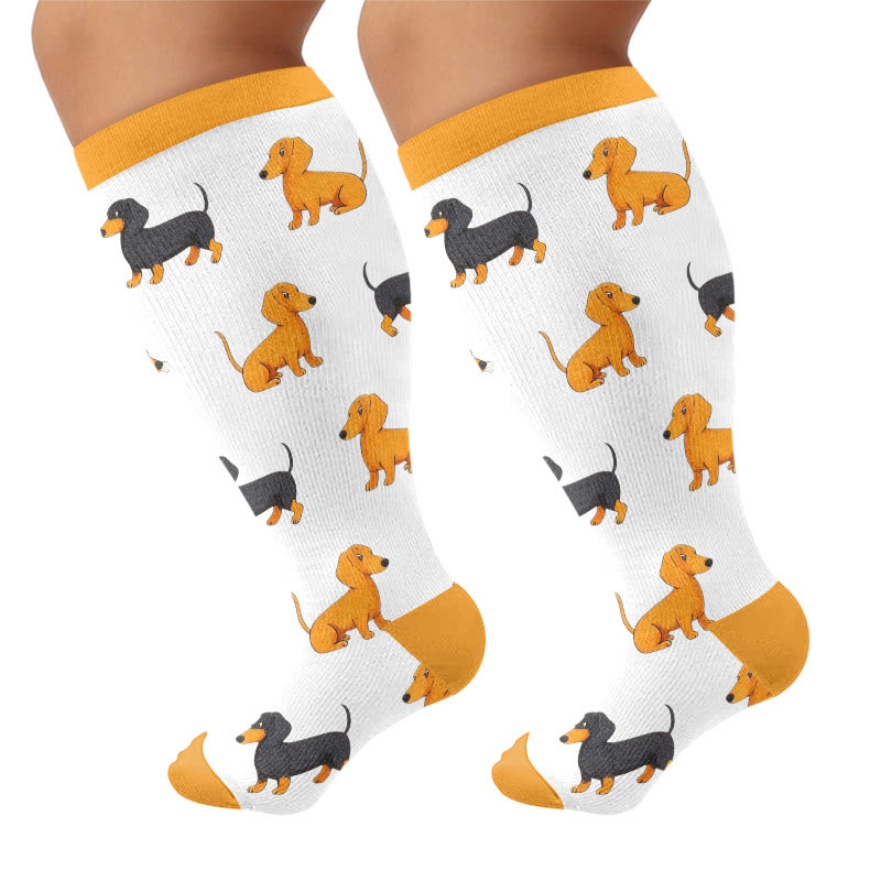 Plus Size Bunny Panda Dachshund Compression Socks - Yellow(1 Pair) - 4XL - image 6