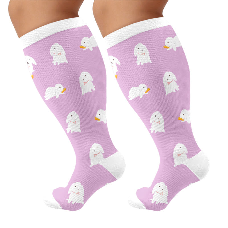 Plus Size Panda Bunny Dachshund Compression Socks - Purple - 4XL - image 5