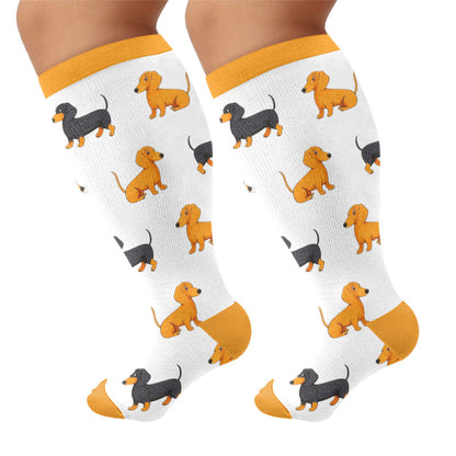 Plus Size Panda Bunny Dachshund Compression Socks - Yellow - 4XL - image 6