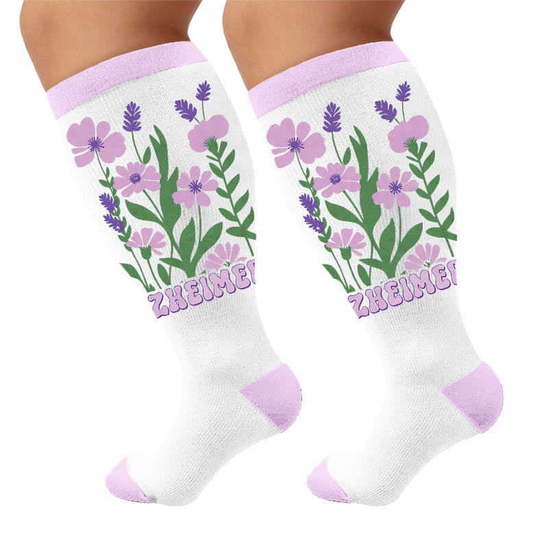 Plus Size Disoriented Print Compression Socks - Florals(1 Pair) - 4XL - image 5