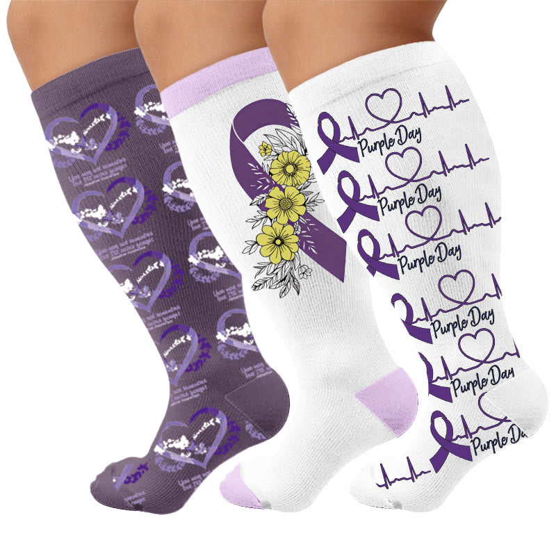 Plus Size Communication Disorder Printed Compression Socks - Multicolor(3 Pairs) - 4XL - image 1