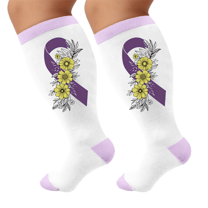 Plus Size Communication Disorder Printed Compression Socks - Flowers(1 Pair) - 4XL - image 6