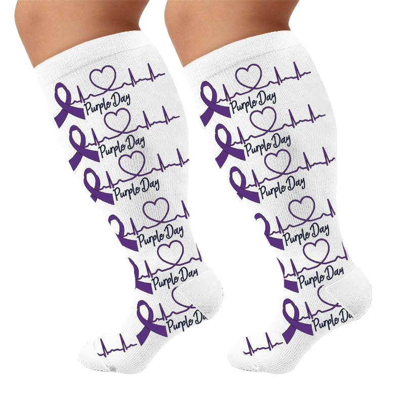 Plus Size Communication Disorder Printed Compression Socks - Ribbons(1 Pair) - 4XL - image 7