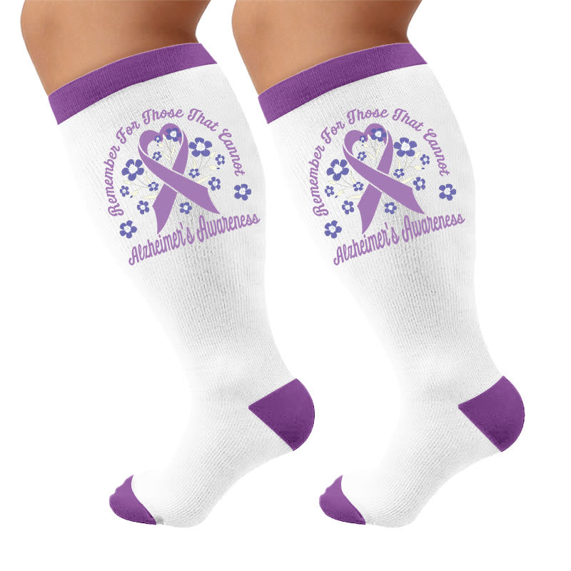 Plus Size Purple Ribbon Print Compression Socks - Florals (1 pair) - 4XL - image 6