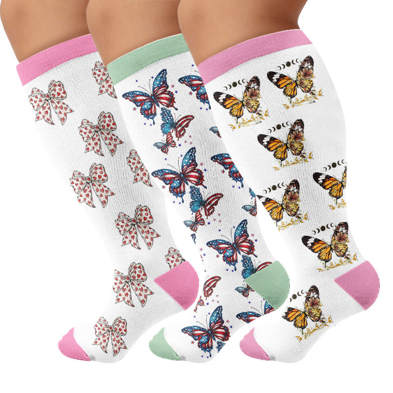 Plus Size Flag Color Butterfly Compression Socks - image 1
